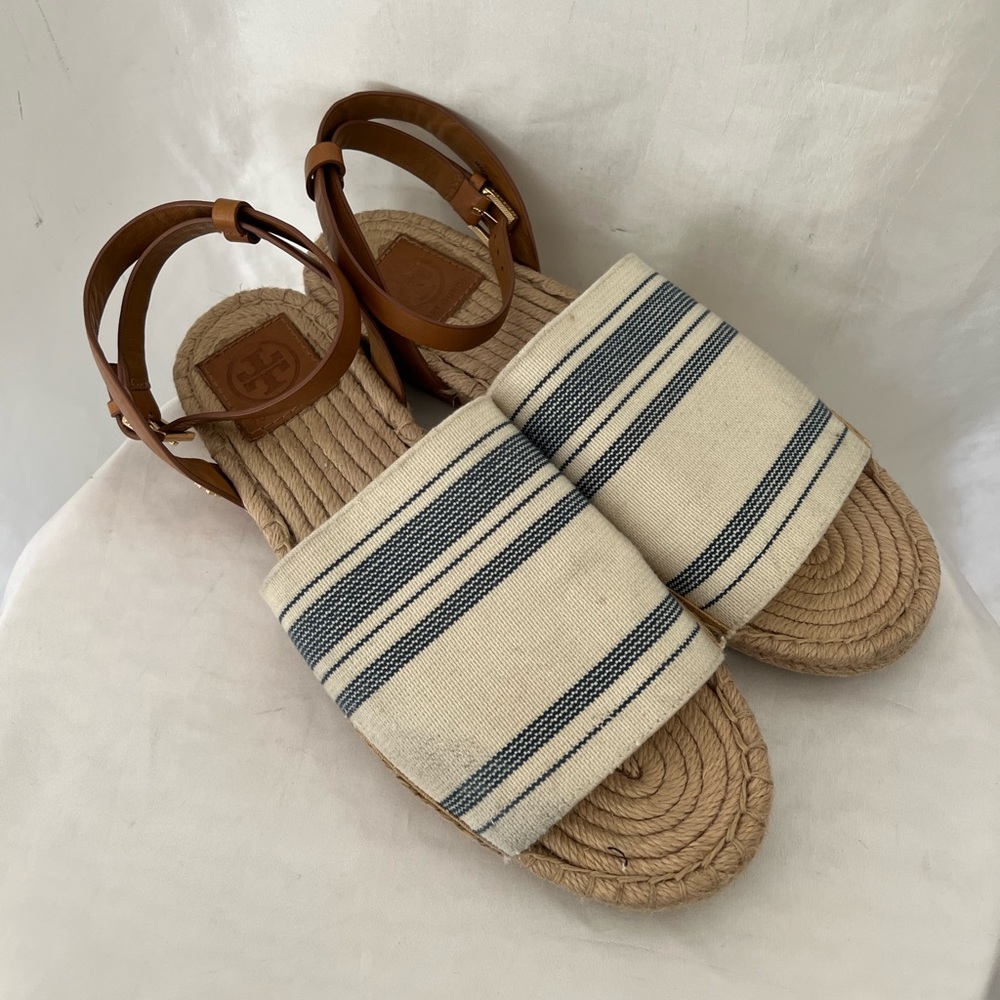 Tory Burch Stretch Canvas EspadrillesIvory/Blue Gem